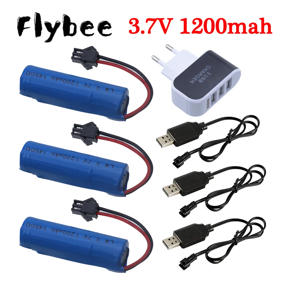 3.7V 1200mAh סוללת Li-ion 14500 + מטען עבור JJRC RC Stunt Car C2 D828 צעצועים SM Plug RC Boat Car Water Soft Gun חלקי סוללה