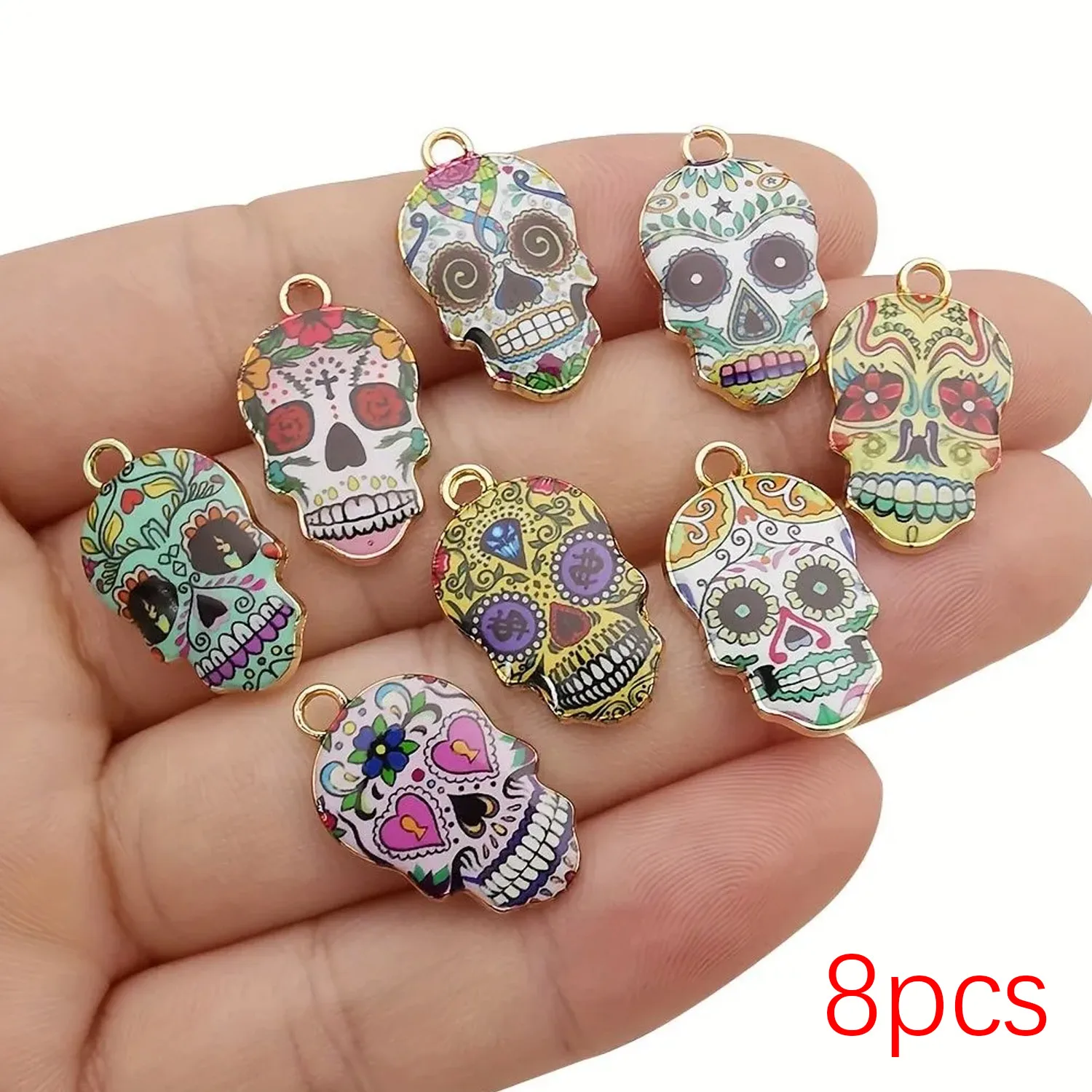 8/10pcs Mix Colors Skull Halloween Metal Enamel Charms For Women Men DIY Jewelry Making Earrings Accessories