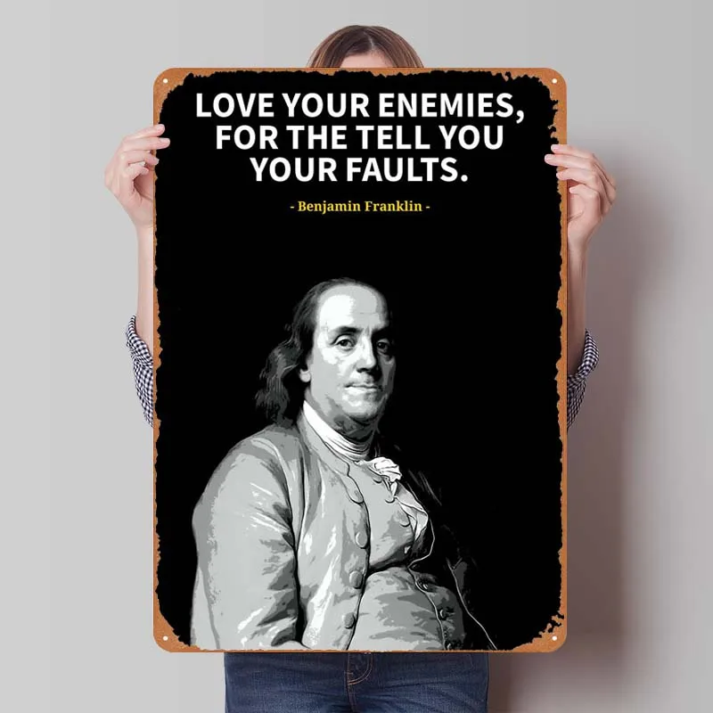 Benjamin Franklin Quotes Sign Inspirational Metal Poster Bedroom Decoration Vintege Metal Sign Plaque for Wall Decoration Art