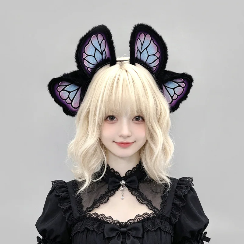 Lolita Butterfly Ear Headband Comic-Con Fantasy Creature cos Props Dark Gothic Starry Sky Butterfly Headgear