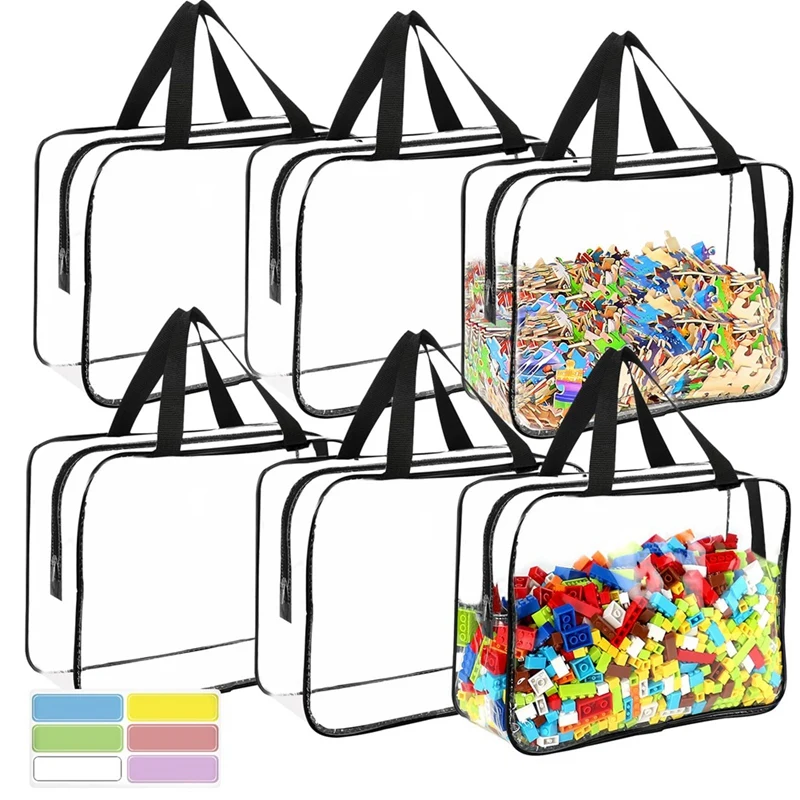 Large Toy Storage Bags With Labels, Reusable Clear PVC Board Game Storage, Travel Waterproof Organizer Bags With Zipper Durable