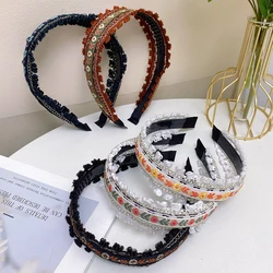 Boho Embroidery Headband Wide Head Hoop Retro Style Headdress Elegant Hair Accessories Women Girls