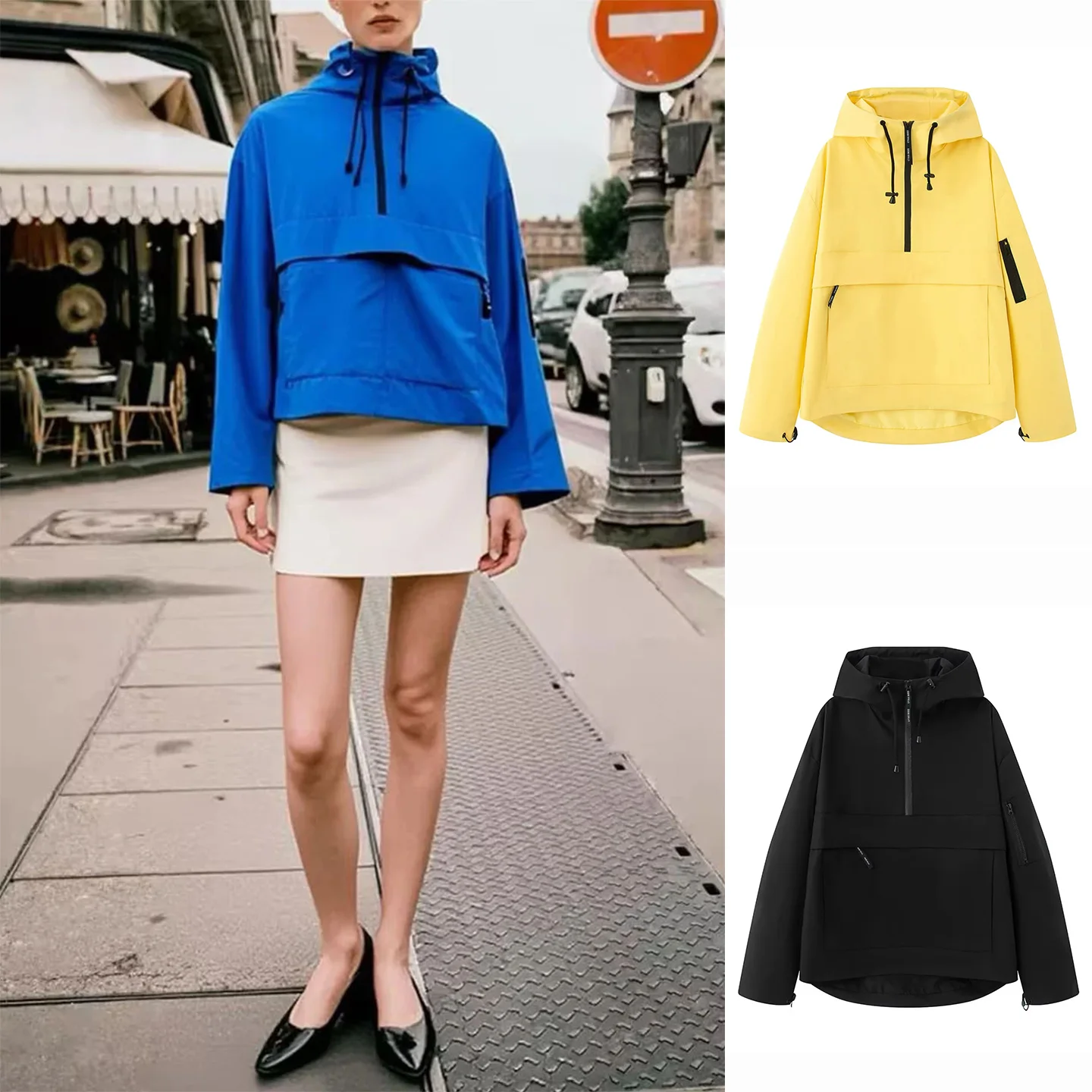 

Свободная посадка Long Sve с капюшоном Jaet Spor Sle, ветровка с воротником-стойкой, верхняя одежда для женщин, осень 2024, полиэфирное волокно 00%