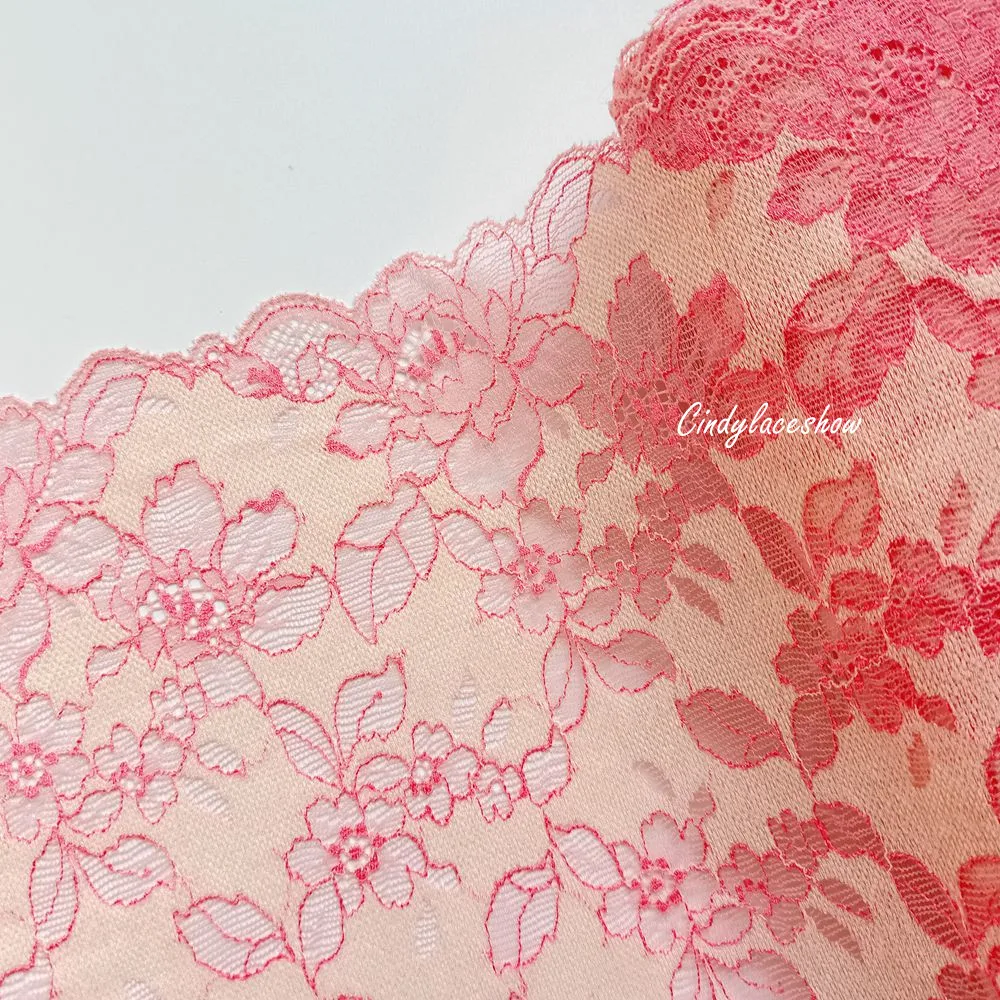 2Yards 23CM Width Pink Floral Embroidered Stretch Elastic Lace Trim For Bra Sewing Clothes Lingerie Dress Swimwear Trimmings DIY