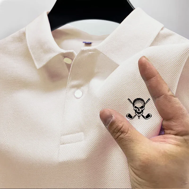 Kaus Polo pria Logo Golf tengkorak baru 2024, pakaian olahraga santai luar ruangan cepat kering Slim Fit mode pribadi