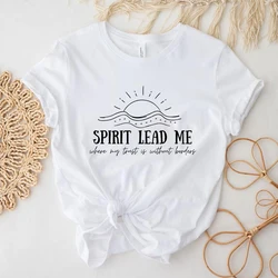 Christian T Shirt Faith T-Shirts Jesus Retro Shirt Boho Minimalist Inspirational Quotes Saying Spirit Lead Me Sun Waves Tees
