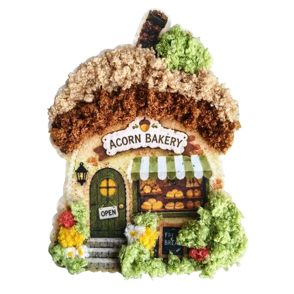 Whimsical Village 3D Fabric Poke Art Kit DIY 3D Textured Yarn Village Craft Set Village Theme Semi-finished Product