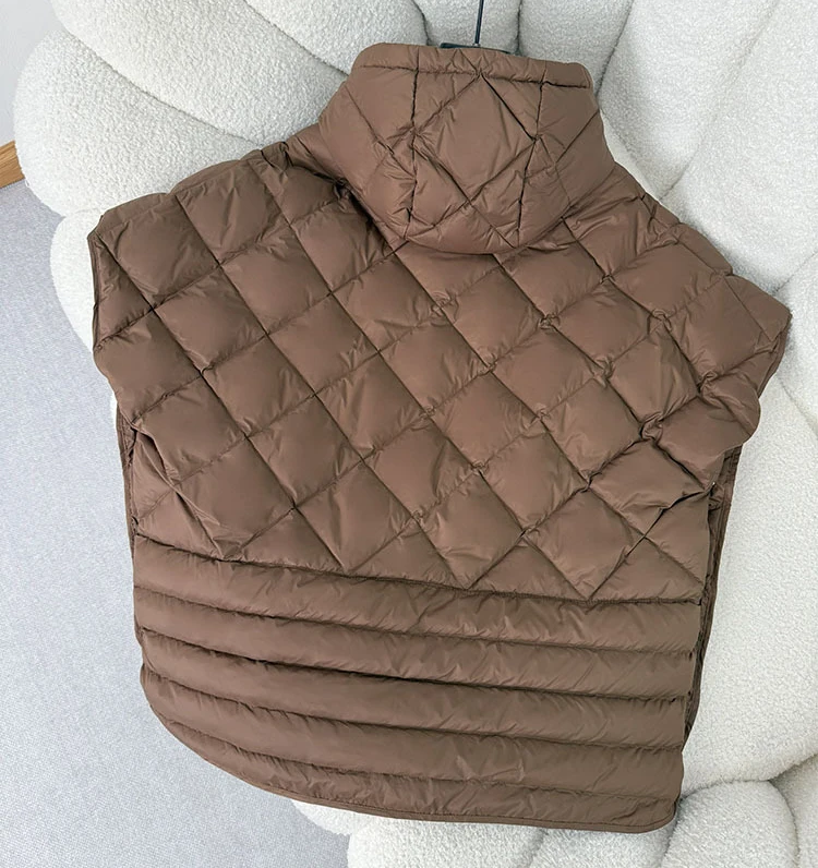 Schinteon Women 90% White Duck Down Irregular Vest with Hood Loose Sleeveless Jacket Solid Fashionable Autumn Winter Top 2026