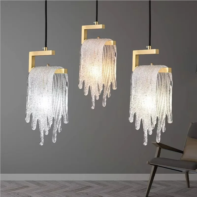 

Nordic creative all copper glass living room pendant light luxury restaurant creative minimalist postmodern tassel pendant light