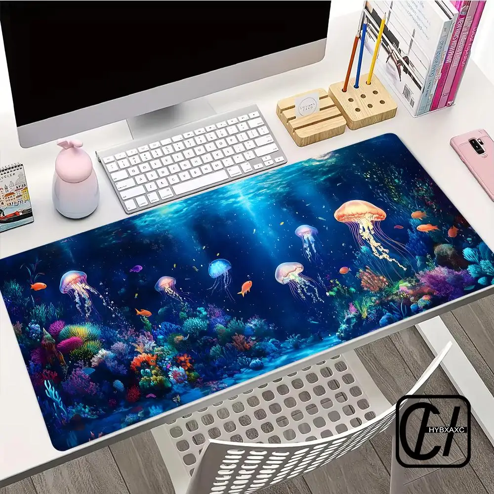 Ocean Jellyfish Gaming Mouse Pad Colorful Underwater Fish Coral XAXC Computer Office Keyboard Desk Pad Thick Anti slip