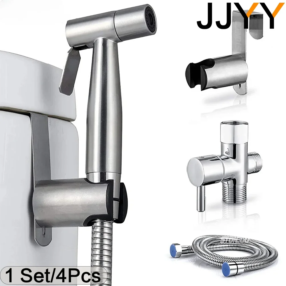 1Set 4Pcs Handheld bidet sprayer, sprayer water set, bathroom handheld bidet self-cleaning, stainless steel and easy to install