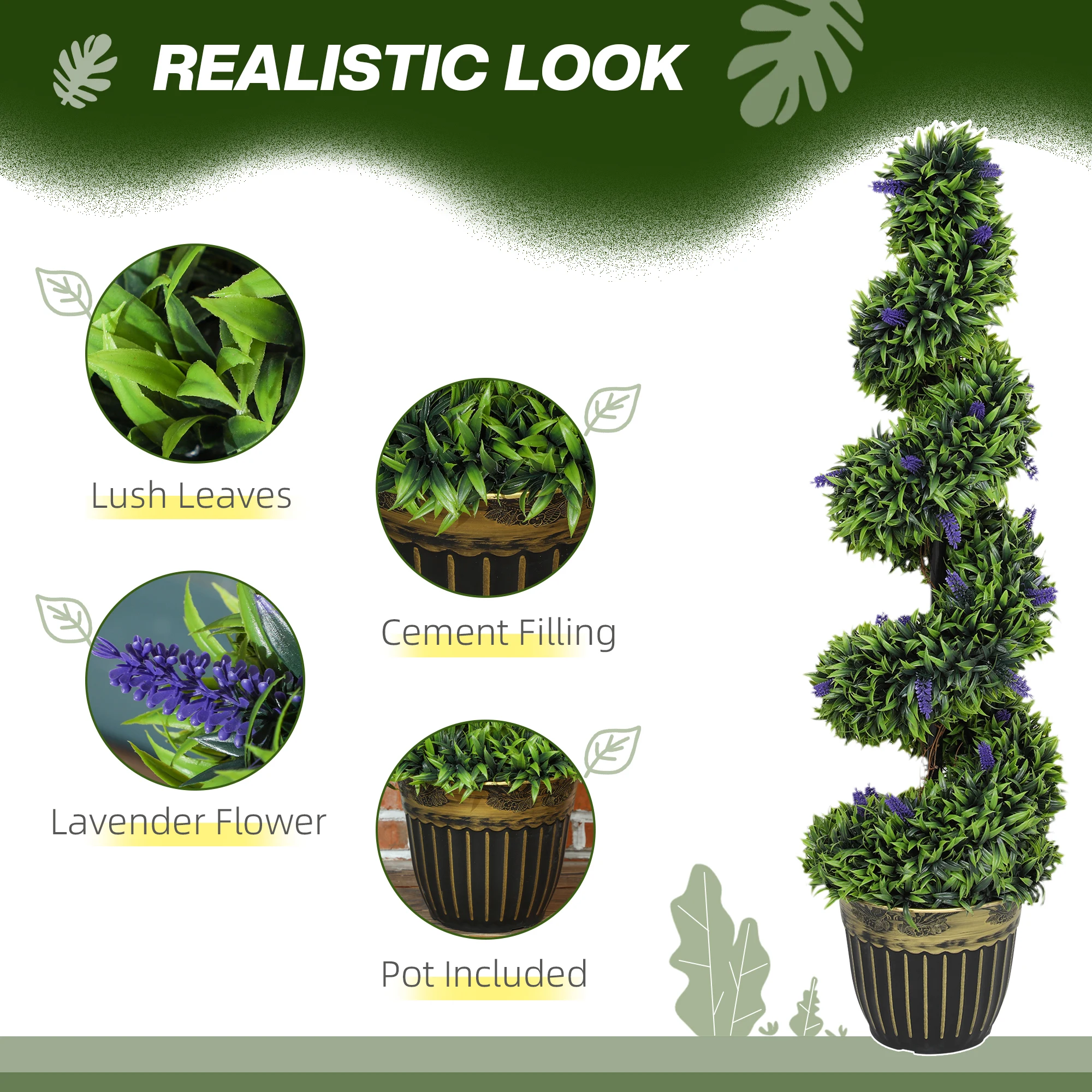 HOMCOM Set of 2 Decorative Artificial Plants with Lavender and Pot, 115cm
