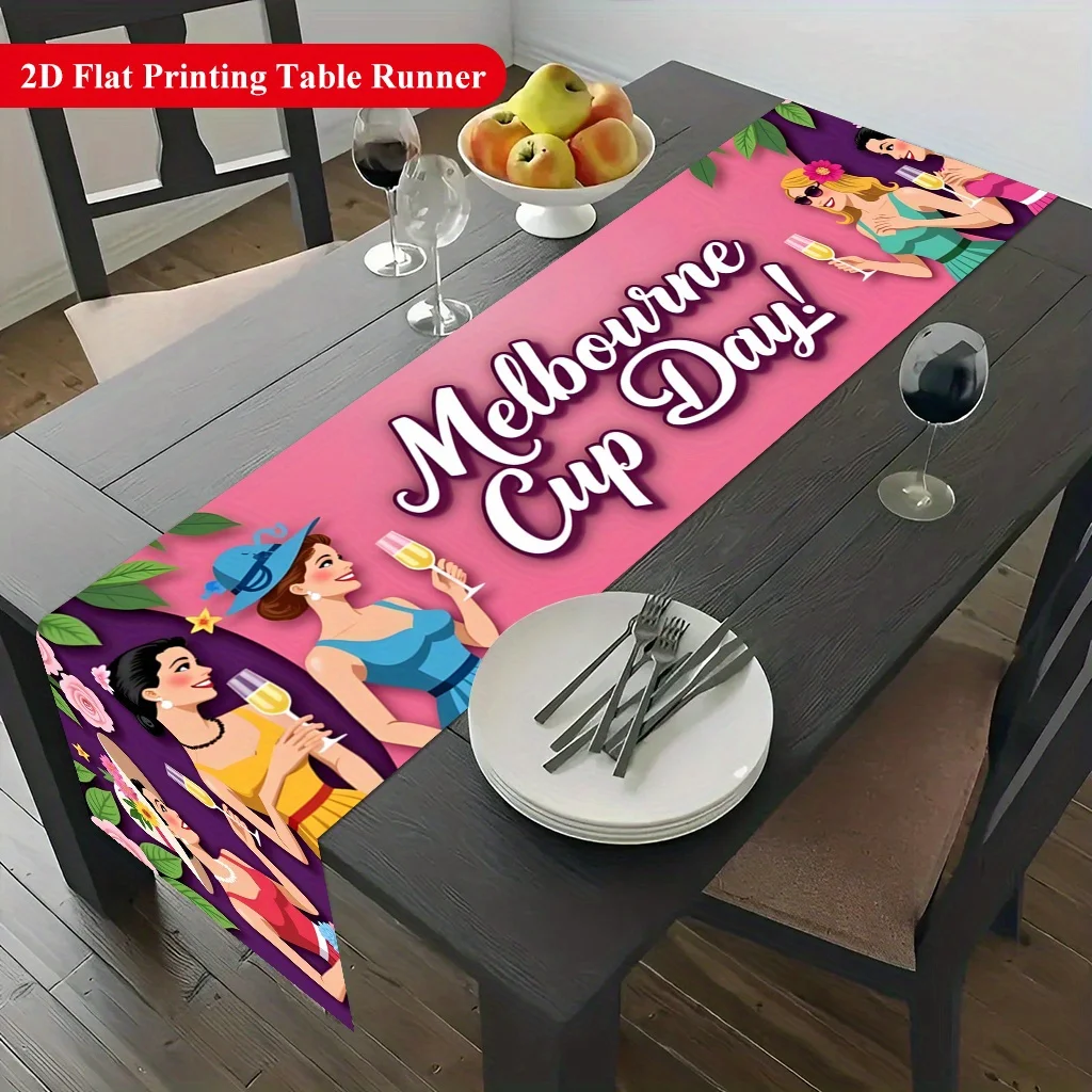 1pc Melbourne Cup Race Table Runner Holiday Party Decorative Cloth for Home Kitchen Dining Office Living Room Coffee Table