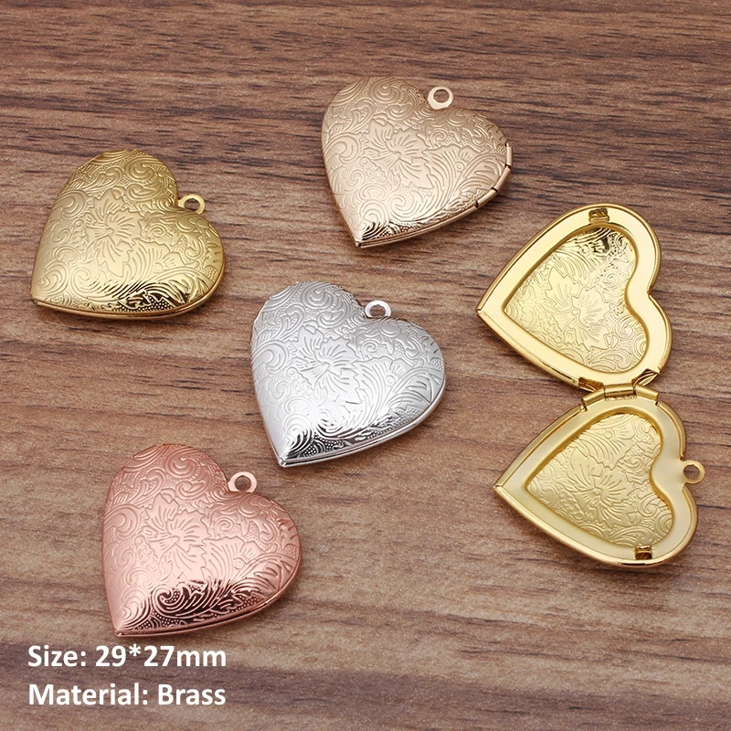BoYuTe (10 Pieces/Lot) 28MM Brass Heart Floating Locket Pendant Materials Factory Supply Photo Locket Jewelry Accessories