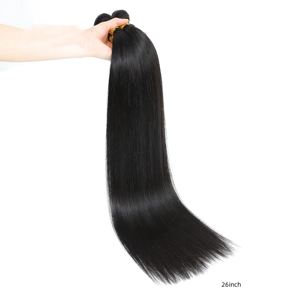 Sophia-Bundles de cheveux humains raides, Extensions de cheveux 100% naturels, Cheveux vierges Remy, Bundles de tissage, Noir naturel, 10A