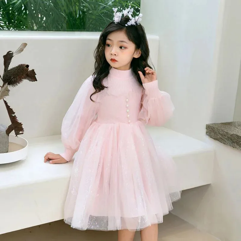 Nuevo 2025 Otoño Invierno suéter tejido de lana vestido de estilo británico vestidos para niñas para fiesta boda ropa de niña ★ ★ ★   jj.