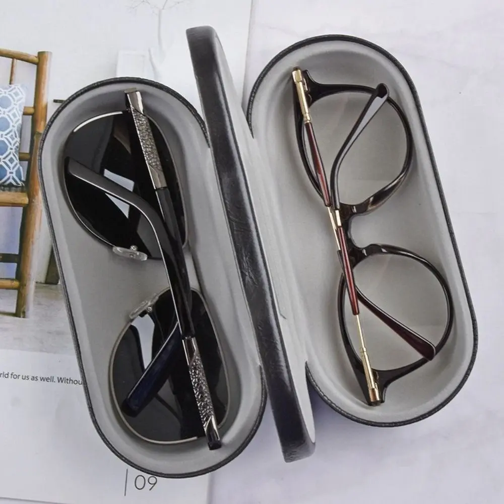 Shockproof Dual Layered Eyewear Box Luxury Built-in Mirror Leather Eyewear Case PU Eyewear Protective Cases Business Travel