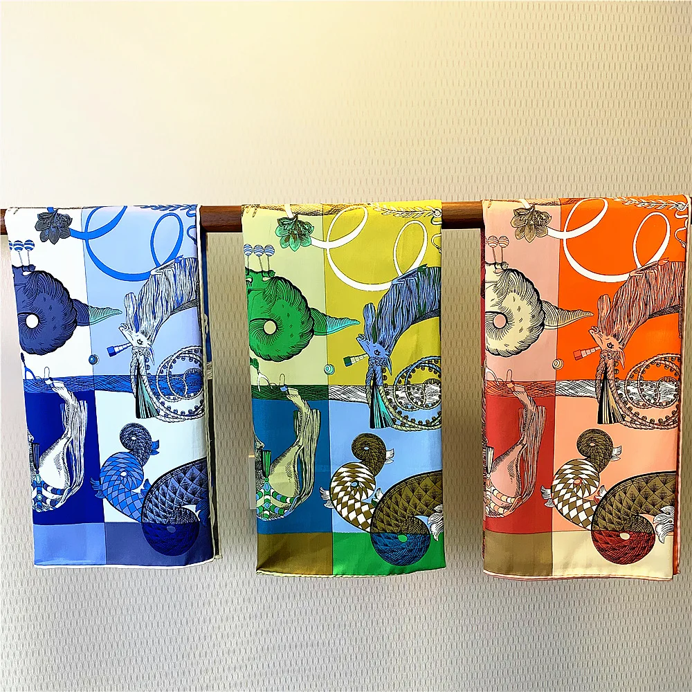 独占 90 センチメートル手巻きエッジ乗馬騎士デザインアニマルプリントレディースツイルスカーフショールホットアイテム