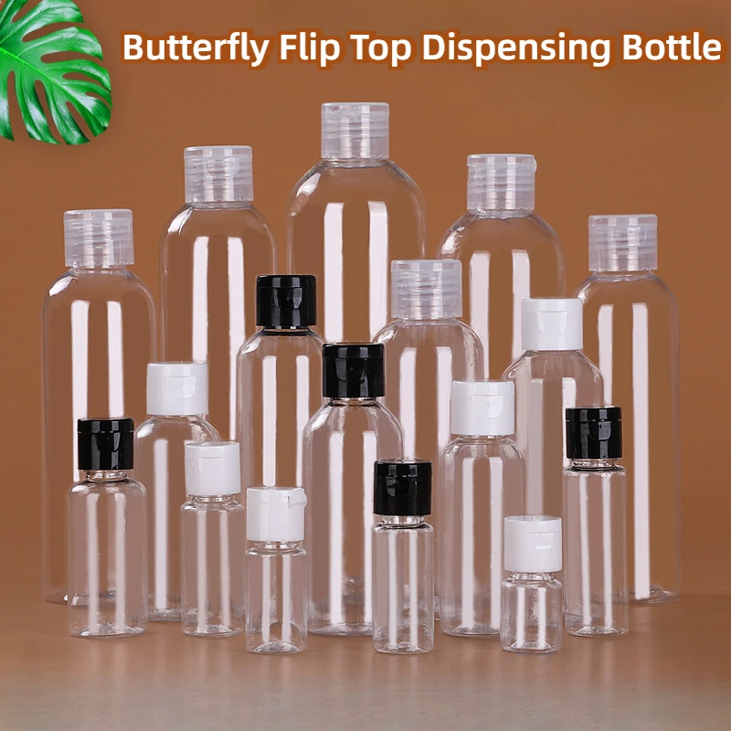 30m~150ml Transparent Butterfly Cap Dispenser Bottles Squeezable Pet Cosmetic Flip Cap Small Bottles