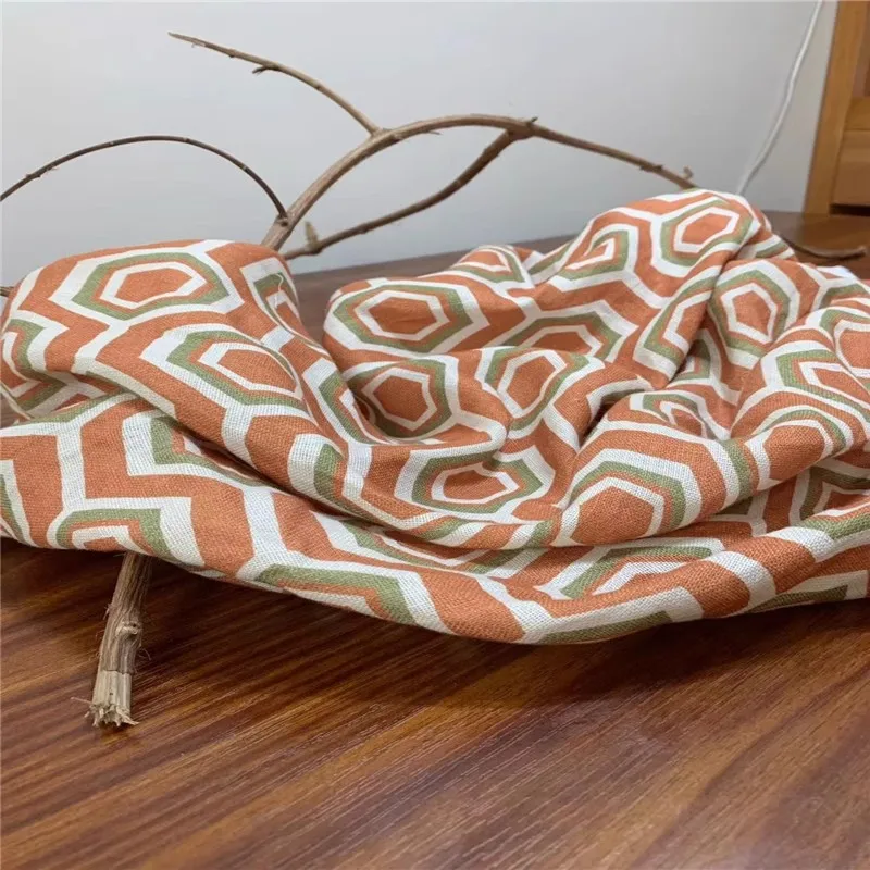 

1 ярд, высококачественная льняная ткань для шитья, ткань с геометрическим шестигранным принтом, индивидуальная ручная работа, сделай сам, для платьев и одежды, ткань