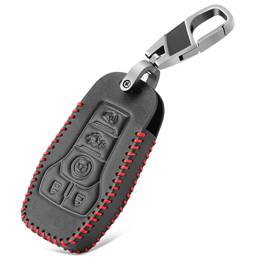 Leather Car Key Case For Ford Fusion Mondeo Mustang F-150 Explorer Edge 2015 2016 2017 2018 Car Accessories