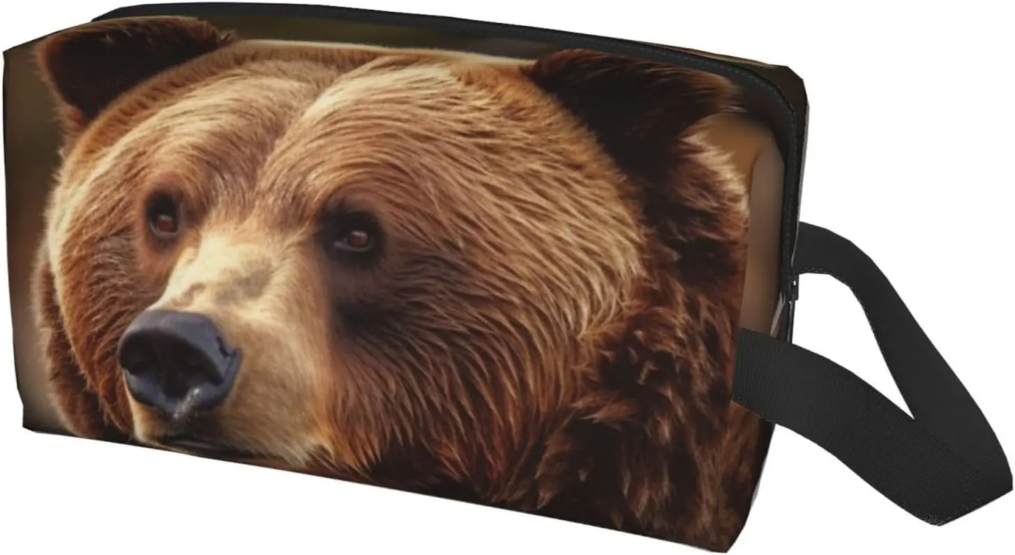 Borsa da toilette da viaggio per donna Borsa da trucco in pelle da uomo Grande organizer da viaggio portatile Borsa per cosmetici Grizzly Bear