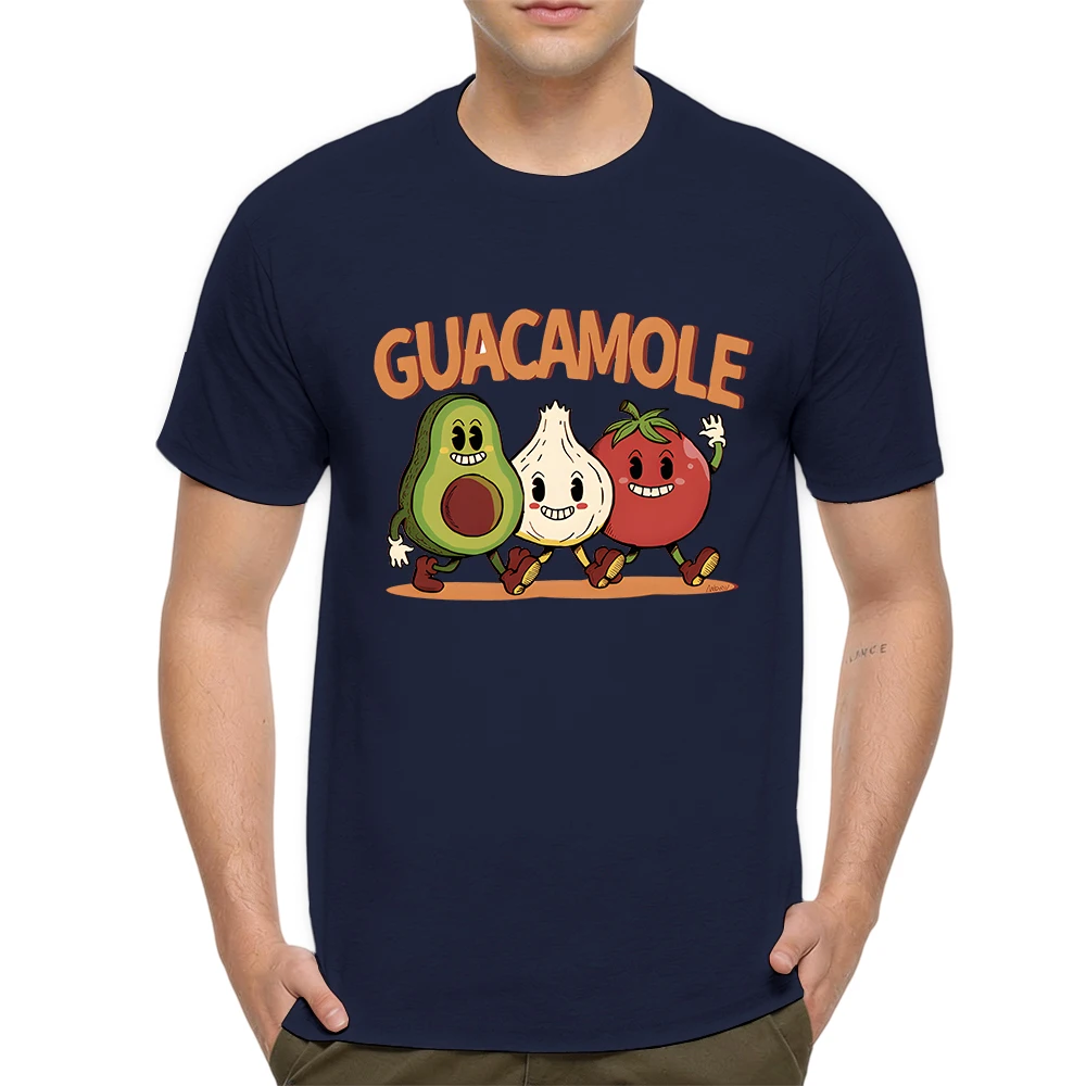 New Summer Mens 100% Cotton T Shirt Guacamole Cute Avocado Garlic Tomato Cartoon Print Breathable Short Sleeve Daily Wear