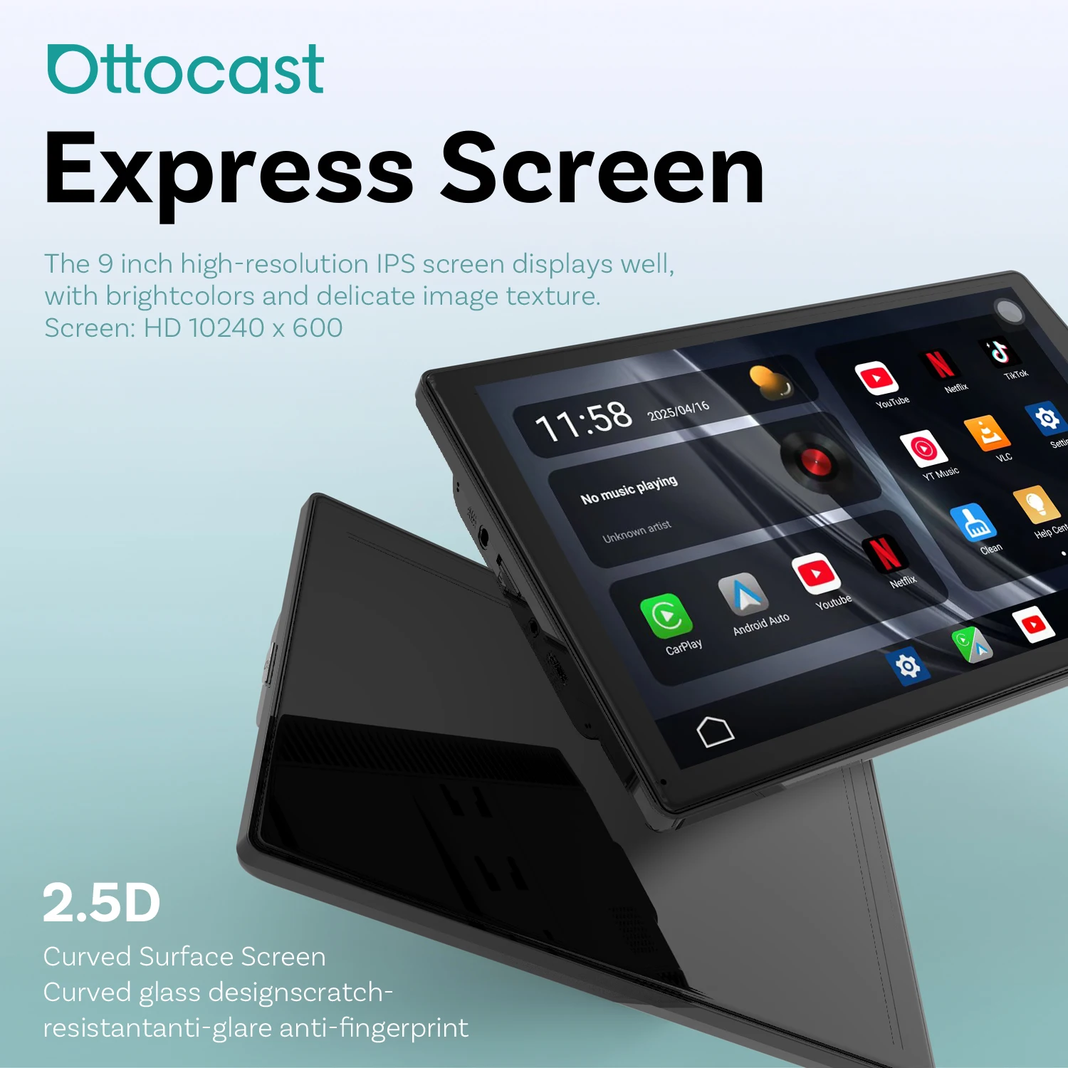 Ottocast Express Portable Android Screen 9 Inches Car Touch Screen Wireless Carplay Android Auto for Netflix Youtube Tiktok