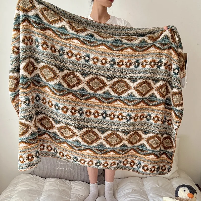 

2025 new bohemian half fleece blanket machine washable sofa blanket office nap casual shawl blanket single piece