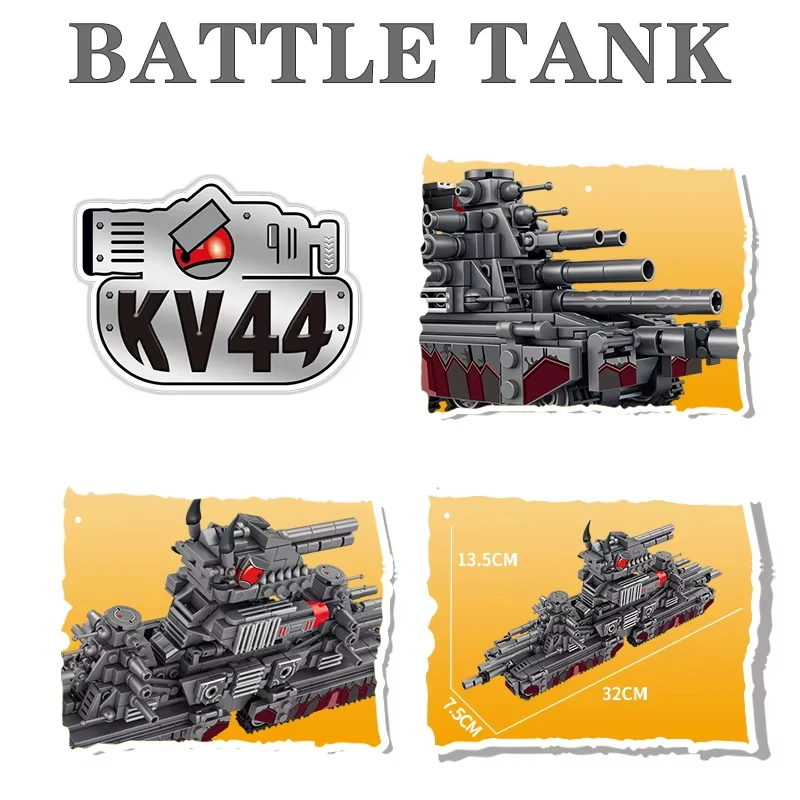 Tank World-Juego de bloques de construcción en miniatura de dibujos animados, KV44, Carl Monster Tank y Ultimate Leviathan, vehículo blindado militar, ladrillo de guerra