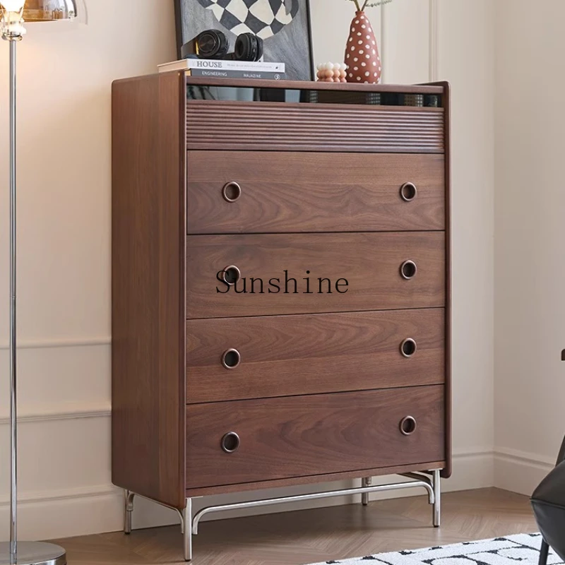 

French medieval black walnut chest cabinet all solid wood bedroom locker