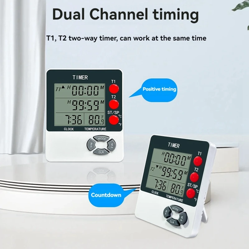 Kitchen Timer Digital Timer With Alarm Clock/Thermometer Function For Cooking Egg Timer Classroom Timer For Teacher