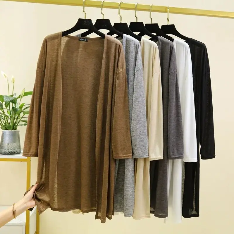 

Spring Summer Women's Thin Cardigan Long Sve irt Sun Bright Tead Coolmax Fiber Ladies Knitted Sweater Faionable Casual