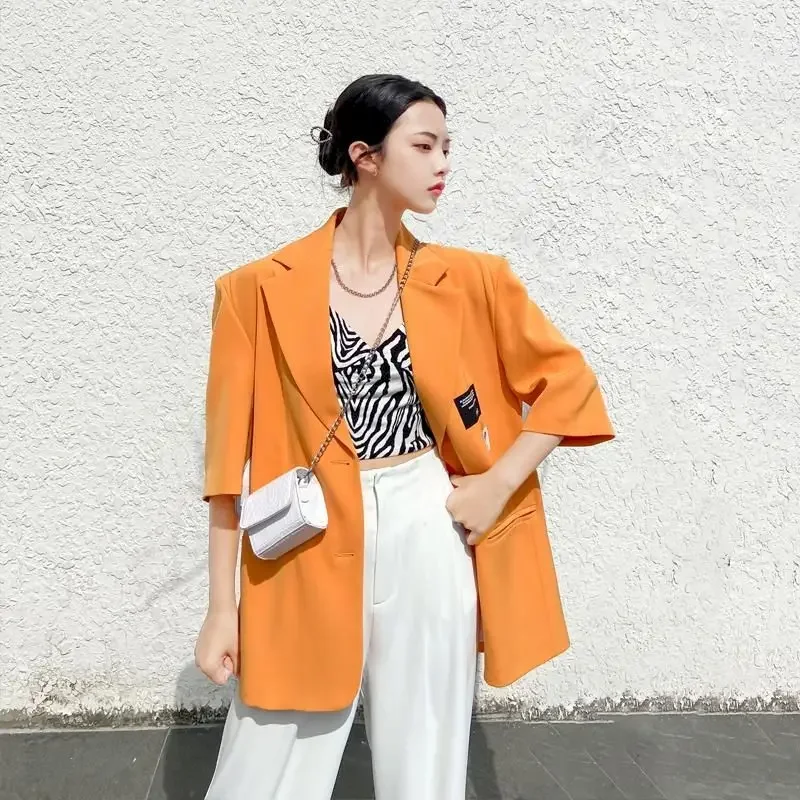 Short Sleeve Suit Jacket Women Thin Summer 2024 Korean Loose Oversize Casual Profile Fried Street Small Suit Blazer Women Tops