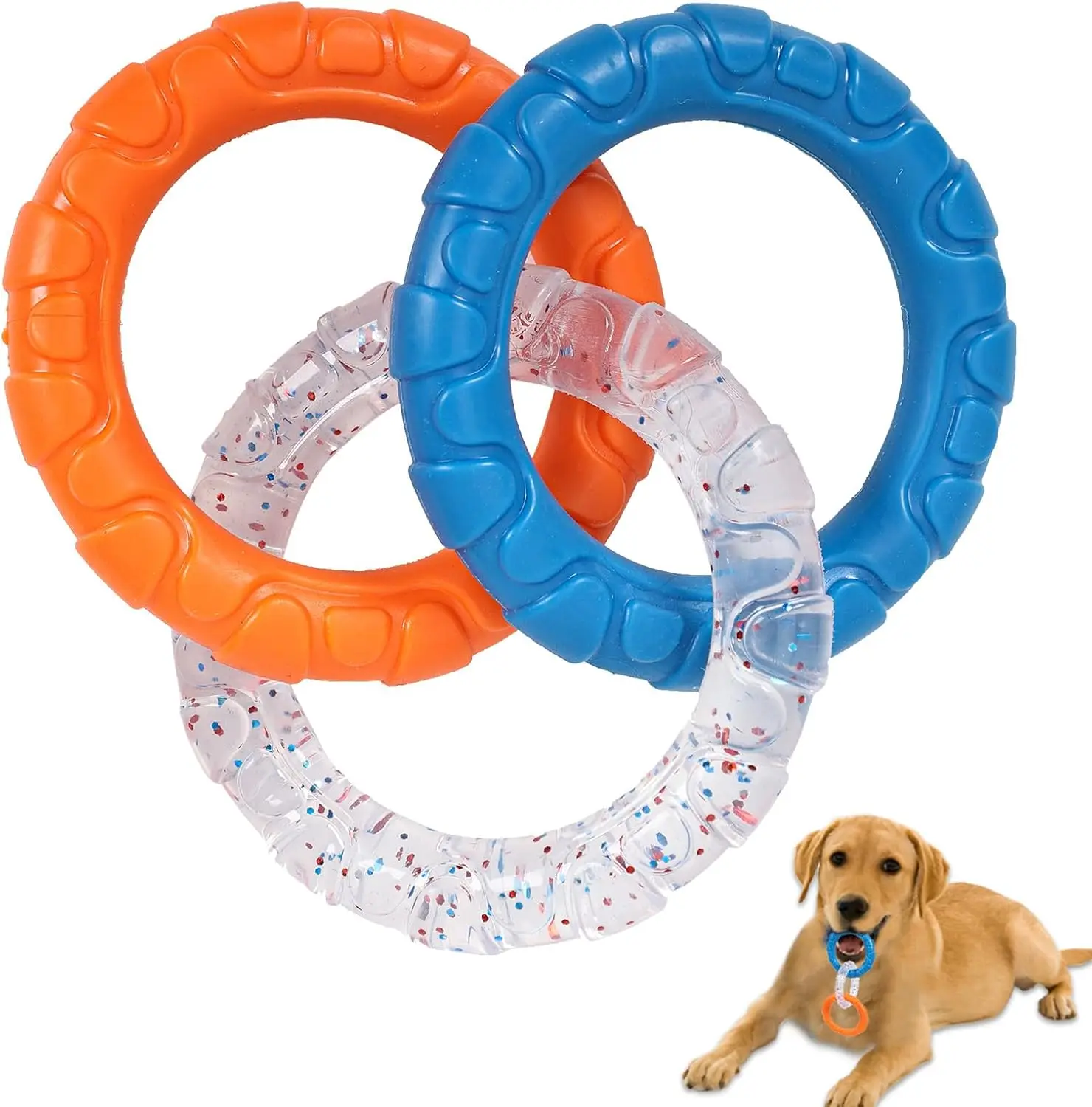 

TPR 3-Ring Tug Dog Toy Durable Water Resistant Dog Chew Toy for Pets Training Teething bite-resistant teeth grinding