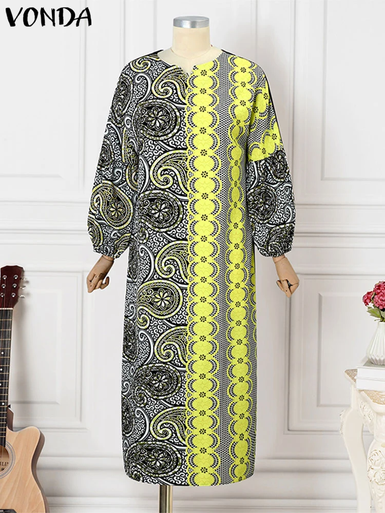 

Plus Size VONDA Floral Printed Long Maxi Dress 2025 Elegant Robes Loose Vintage Holiday Casual V-neck Sundress Oversized
