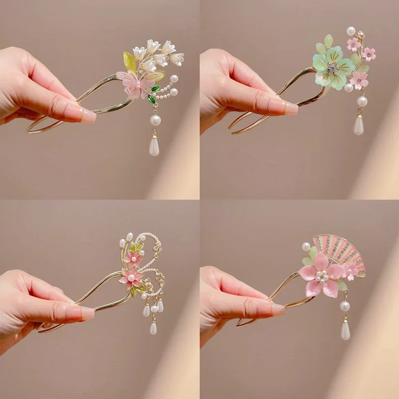 

Elegant Butterfly Flower Pearl Tassel Hairpin Hair Stick for Cheongsam Hanfu Bridal Hairpins Accessory Exquisite Hair Jewelry
