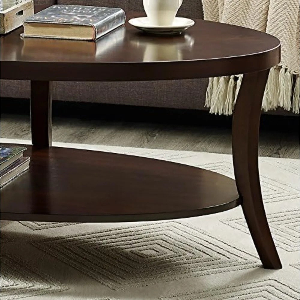 Perth Contemporary Oval Coffee Table with Shelf, Espresso
