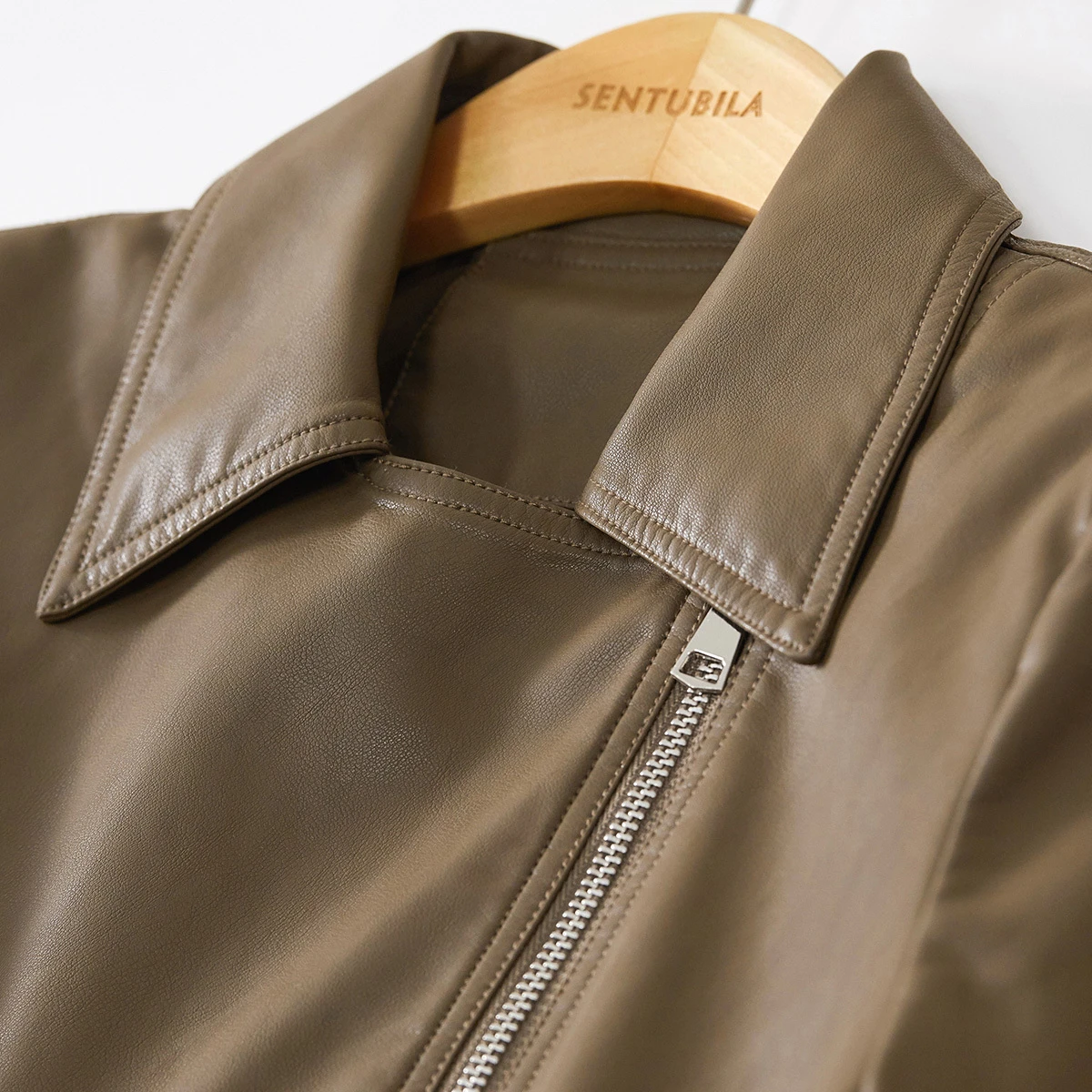 Sentubila przycięta skórzana kurtka bomberka damska 2023 jesienno-zimowa w stylu Vintage zapinana na zamek kurtka ze sztucznej osłony płaszcze motocyklowe