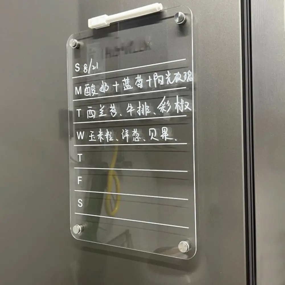 Magnetic Grocery List Board Reusable Acrylic Magnetic Whiteboard Set for Fridge Organizer Calendar Multi-function Board for Home