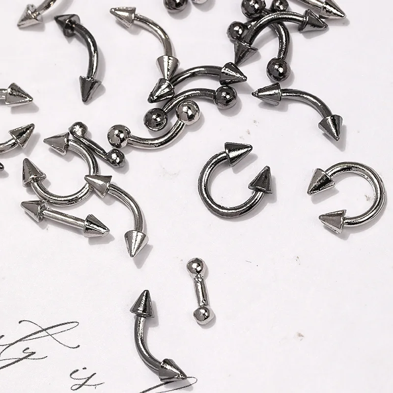 30 pçs estilo punk acessórios do prego piercing liga studs metal curva seta rebite peças encantos para unhas arte decoração suprimentos