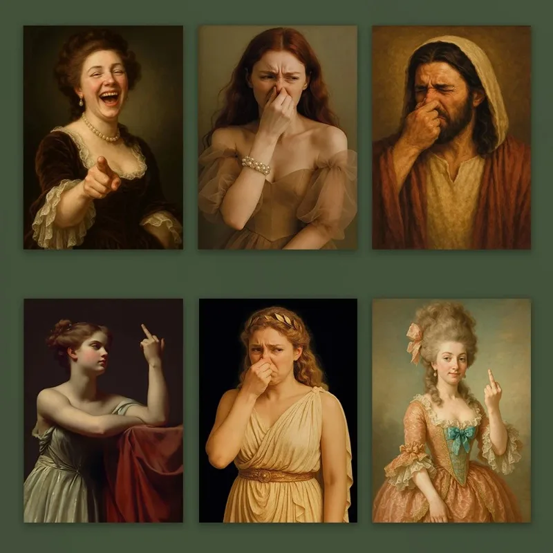 Funny Classical Oil Painting Wall Art Medieval Noble Meme Portrait Poster Retro Humor Figure Print Living Room Bar DecorUnframed