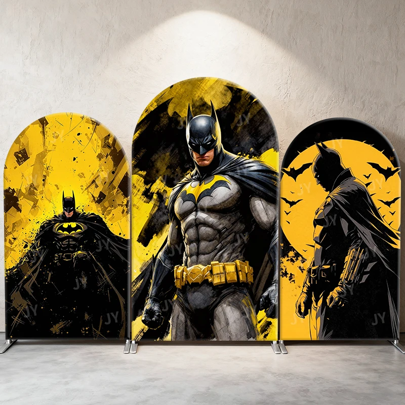 

Batman Yellow Black Splash Theme Arch Backdrop Cover Bat Swarm Cartoon Background For Kids Birthday Baby Shower Party Decoration