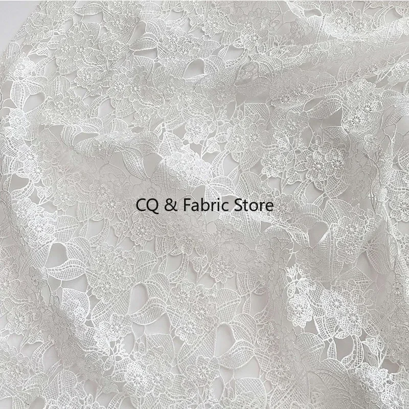 

White Water-soluble Hollowed Out Sequins Embroidered Lace Fabric Wedding Dress Cheongsam Customized Clothing Fabric