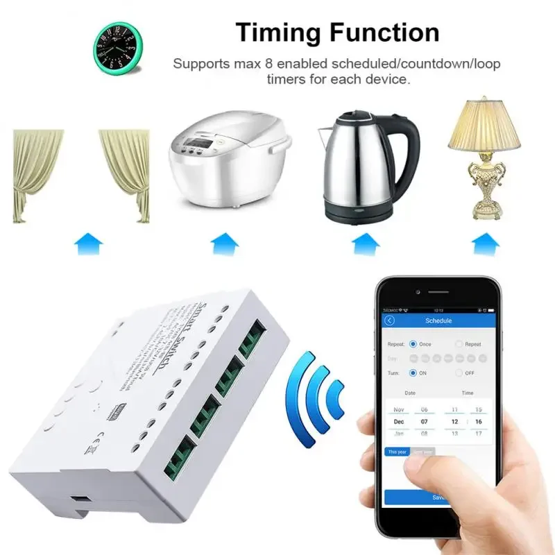 Tuya WIFI/Zigbee Smart Switch Module 4 Channel Timer Switch Module RF433 10A Relay Switch Support Alexa Google Home Smart Life