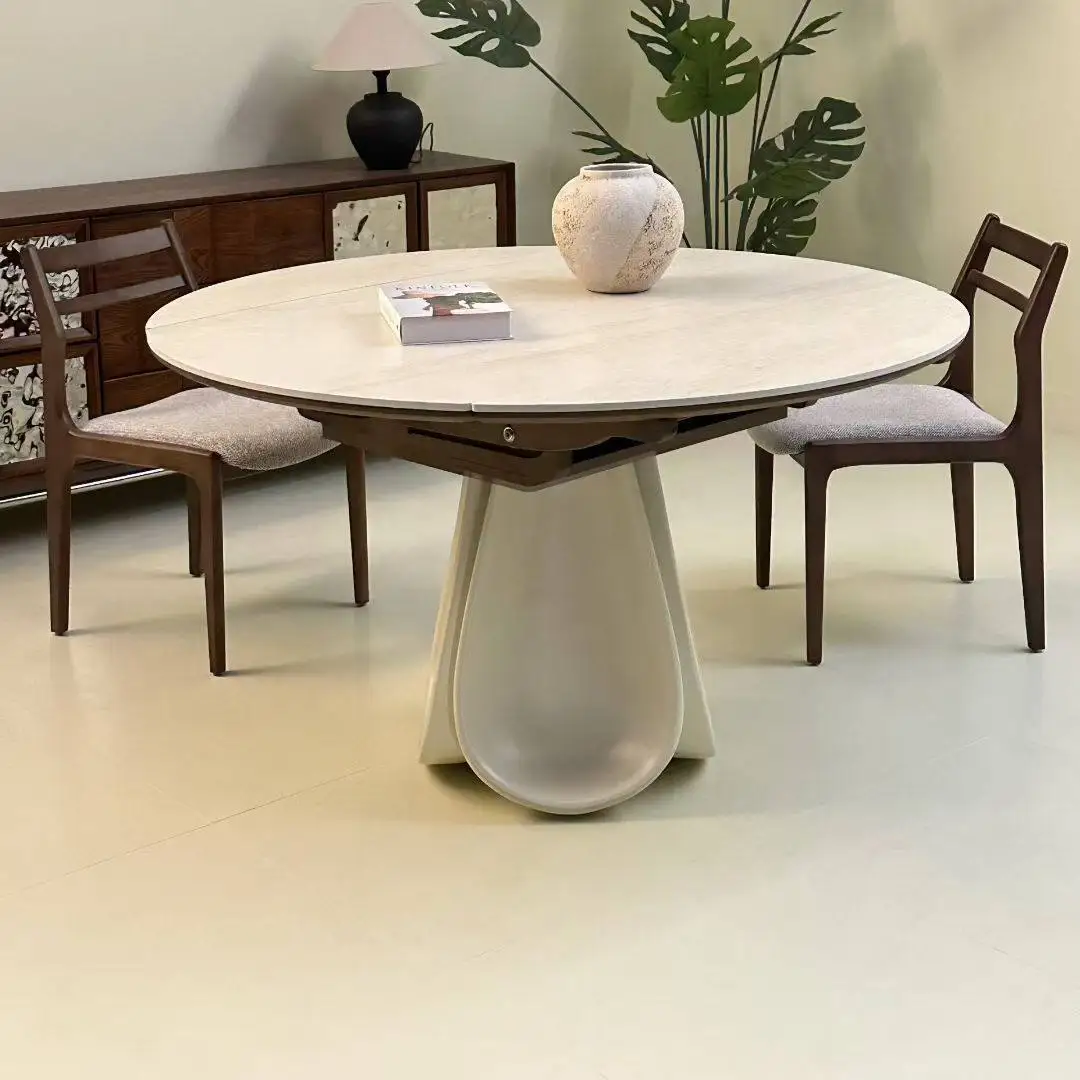 Petal base dining table travertine rock slab can be round or oval small apartment