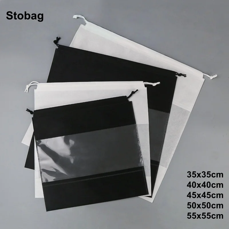 

StoBag 25pcs Non-woven Drawstring Dustproof Bags Shoe Storage Reusable with Window Pouches Travel Organizer Logo(Extra Fee)