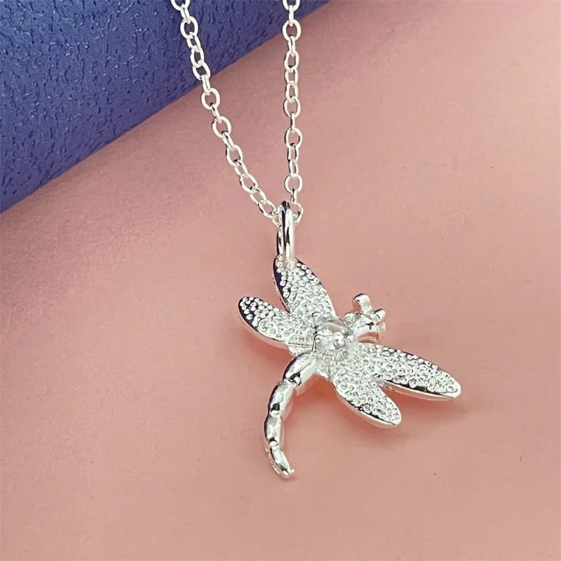 

Ожерелье из стерлингового серебра 925 пробы, 46 см, ожерелье с подвеской в виде стрекозы, женское простое модное ожерелье, ювелирное изделие на день рождения, годовщину, подарок