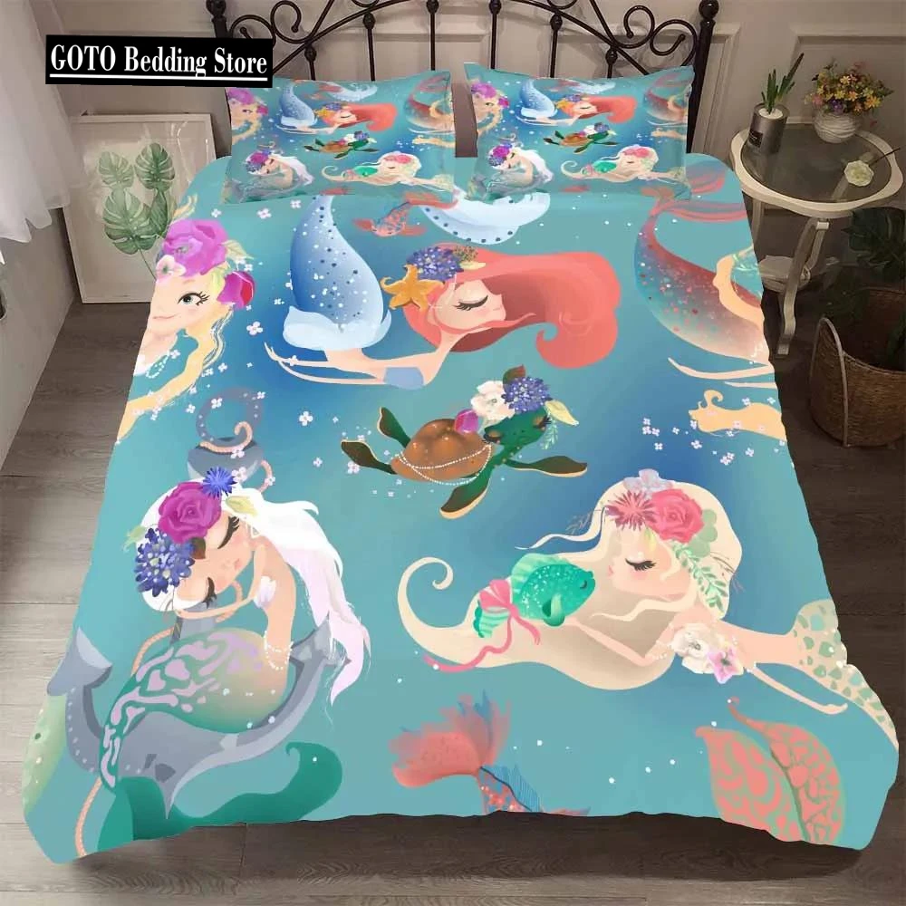 Bedclothes Lovely Mermaid Bedclothes Blue Little Mermaid Bed Cover Set Girl/kid Princess Bed Children's Birthday Presents