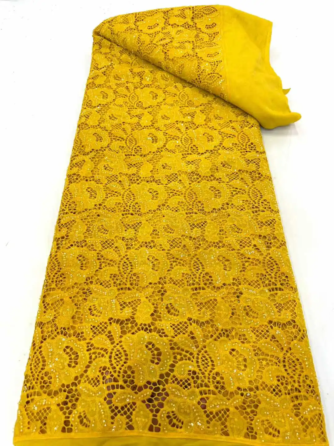 

Luxury African Water Soluble Lace Fabric 2026 High Quality Sequins Nigerian French Lace Fabric Ladies Party Evening Dress Sewing